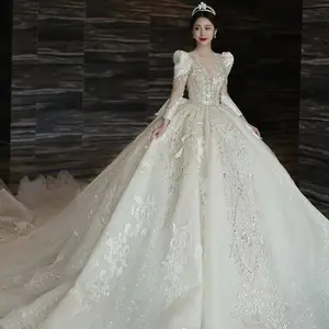 도매 2023 새로운 스타일의 시민 페르시 흰색 공주 가운 여성 가운 결혼 긴 소매 웨딩 드레스 볼 가운