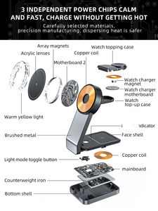 עיצוב אלומיניום 15w 3 ב 1 מטען אלחוטי מגנטי עבור iPhone 12 13 14 15 16 17 סדרת טלפונים אוויר Iwatch - Product Image 5