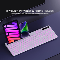 Teclado Inalámbrico Silencioso de 114 Teclas con Retroiluminación RGB de 2.4G, Soporte para Teléfono, Batería Recargable, Teclas Multimedia para IOS, Windows, PC, Blanco