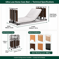 Lit médical électrique 5 fonctions ultra-plat en bois massif pour la maison, lit de soins à domicile pour personnes âgées, lit médical pour patients