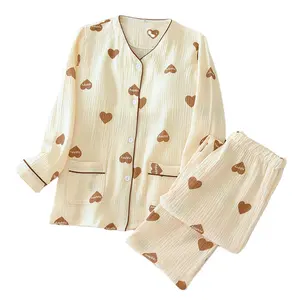 Aoyema High Quality Soft Cotton Pajamas Set Pants Women's Sleepwear Girls Homewear Loose Loungewear For Women