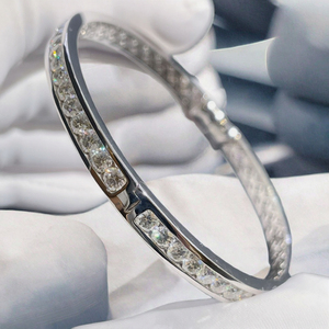 3.5mm S925 Rhodium Plated Moissanite Bezel <b>Set</b> Classic 9k 14K 18K Solid <b>Gold</b> DEF Color VVS Bracelet <b>Bangle</b> Gift Party - Product Image 3
