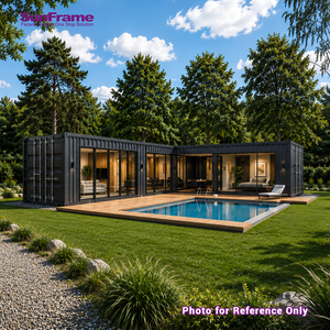 Casa Contenedor Prefabricada Portátil Fácil de Montar, Cabina Contenedor Negra en Forma de L con Piscina Privada - Product Image 1