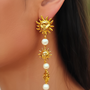 ต่างหูทรงหยดน้ำลายพระอาทิตย์ สแตนเลส 316L ชุบทอง PVD ประดับมุก เครื่องประดับแฟชั่น - Product Image 3