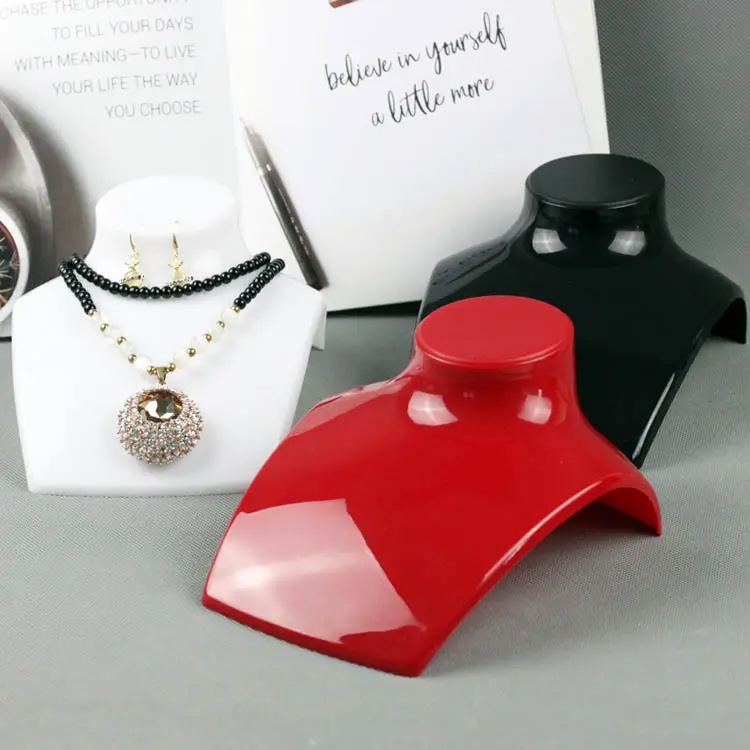Black Red Plastic Jewelry Display Chain Neck Bust White Mannequin Necklace Earrings Stand Holder