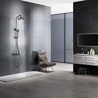 Aquacubic-Mitigeur de douche noir sur rail avec douche pluie de tête, douche à main à 3 fonctions