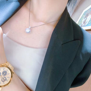 New 13-14mm Natural Gold <b>Bead</b> Pendant with T-shaped Diamond <b>Butterfly</b> Design Round Slightly Flawed Comes with Silver Necklace - Product Image 2