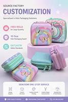 Boîte en métal à fermeture éclair personnalisée avec logo pour maquillage enfant, étui en fer blanc lavable, ensemble cosmétique pour fille, cadeau d'anniversaire, vente en gros, usine OEM