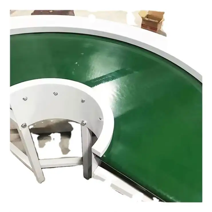 Автоматический зеленый ПВХ плоский круговой изогнутый модульный ленточный круговой конвейер с поворотной кривой