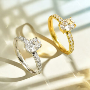 Anillos Resistentes al Deslustre e Impermeables de Buena Calidad, Anillo de Acero Inoxidable 316L Chapado en Oro PVD de 14k y 18k con Zirconia, Anillo de Compromiso para Mujer - Product Image 1
