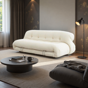 Sofá Retro minimalista nórdico, silla de lana de cordero, marco de acero tapizado, <span class=keywords><strong>muebles</strong></span> de salón perezosos informales para cafetería, comedor y dormitorio - Product Image 5