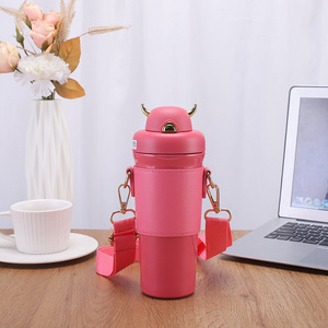 Pequeño diablo lindo termo de acero inoxidable taza de estudiante femenina con pajita taza de agua simple portátil - Product Image 2