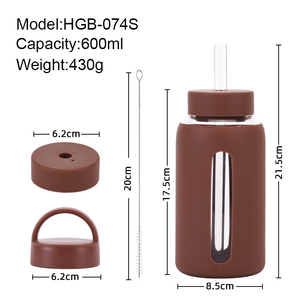 Bouteille d'eau en verre de haute qualité de 600ml une <span class=keywords><strong>tasse</strong></span> de double couvercle peut sucer le verre d'eau portatif extérieur de perle - Product Image 3