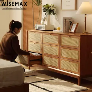 WISEMAX MUEBLES muebles de decoración para el hogar moderno madera maciza ratán aparador consola armario lateral con almacenamiento para sala de estar