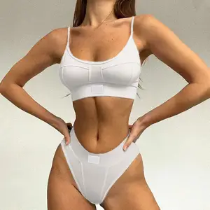 Conjunto de sujetador personalizado para mujer, conjuntos de sujetador y bragas, ropa interior, Bralette deportivo acanalado, sin costuras, sujetador de realce inalámbrico y conjuntos breves