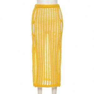 2025 nouveauté femmes élégant Sexy jaune taille <span class=keywords><strong>haute</strong></span> fendu creux Wrap longues jupes en tricot - Product Image 3