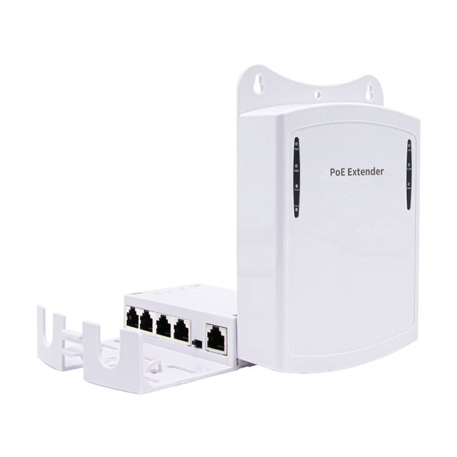 Outdoor Waterproof Gigabit 1 in 4 Out POE Extender Wall Repeater 10/100/1000Mbps for Network NVR IP Camera CCTV System