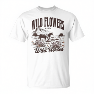 Camiseta Western con diseño de flores silvestres y caballos salvajes, unisex para adultos, 100% algodón - Product Image 2