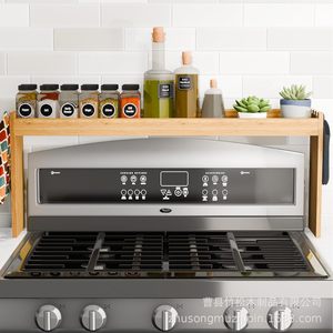 Femuee48 Wooden Spice Rack Bamboo 1 Tier Desktop <b>Kitchen</b> <b>Storage</b> Organizer For Oven Top - Product Image 3