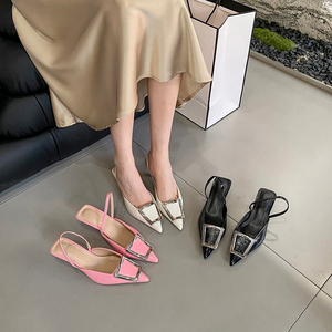 복숭아 색 반 신발 여성의 낮은 고양이 발 뒤꿈치 샌들 309K - Product Image 2