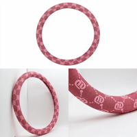 Housse de volant monogramme lettre D en cuir PVC rose poudré 1,1 mm texture tissée fine, accessoires intérieurs de voiture pour filles