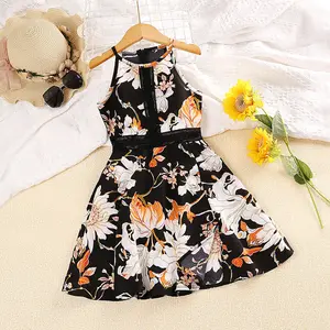 Children's wear 2023 summer new western-style neckless sleeveless printed princess dress wholesale for girls in foreign trade