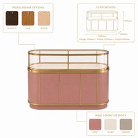 Comptoir de présentation de bijoux ovale rose personnalisé avec vitrine en verre incurvé et cadre doré pour la vente en gros aux bijouteries