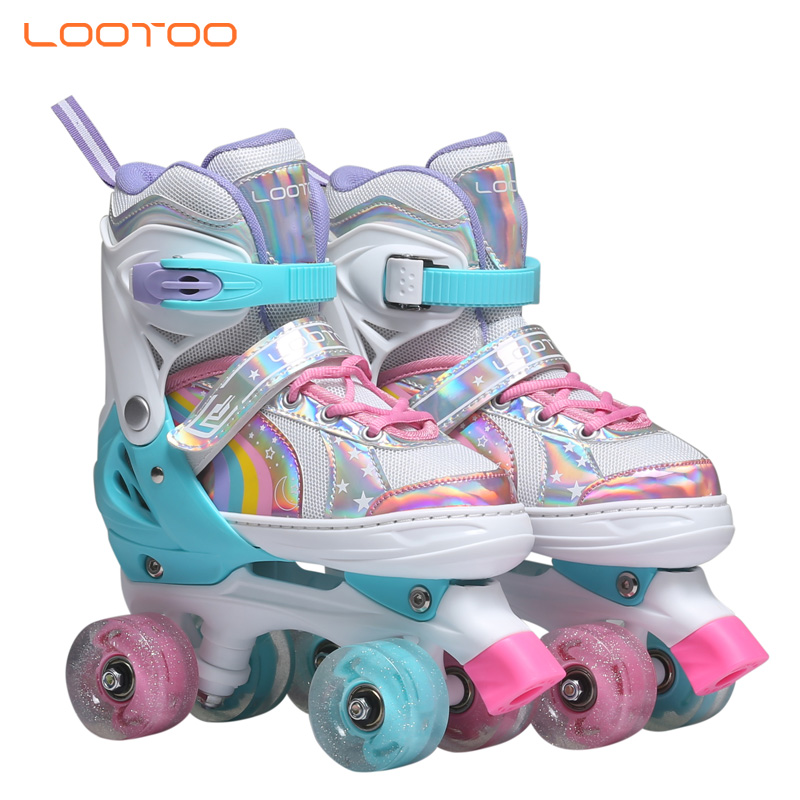 Quad Patines 4 Ruedas Rolschaatsen Kick Rollerskates 4 Wielen Blade Slalom Inline Schoenen Knipperende Roller Voor Kinderen Volwassen