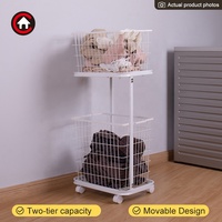 Keranjang Cuci Pakaian 2 Tingkat yang Dapat Dilepas dengan Roda, Organizer Penyimpanan Mobile untuk Kamar Mandi, Kamar Tidur, dan Ruang Cuci
