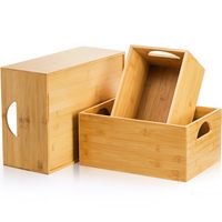 Lot de 3 bacs de rangement en bambou, empilables et emboîtables, avec poignées découpées, boîtes organisatrices naturelles à ouverture supérieure, 3 tailles, conteneurs modulaires