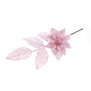 BRANCHES SCINTILLANTES AVEC FEUILLES ET FLEUR ROSE - Product Image 1