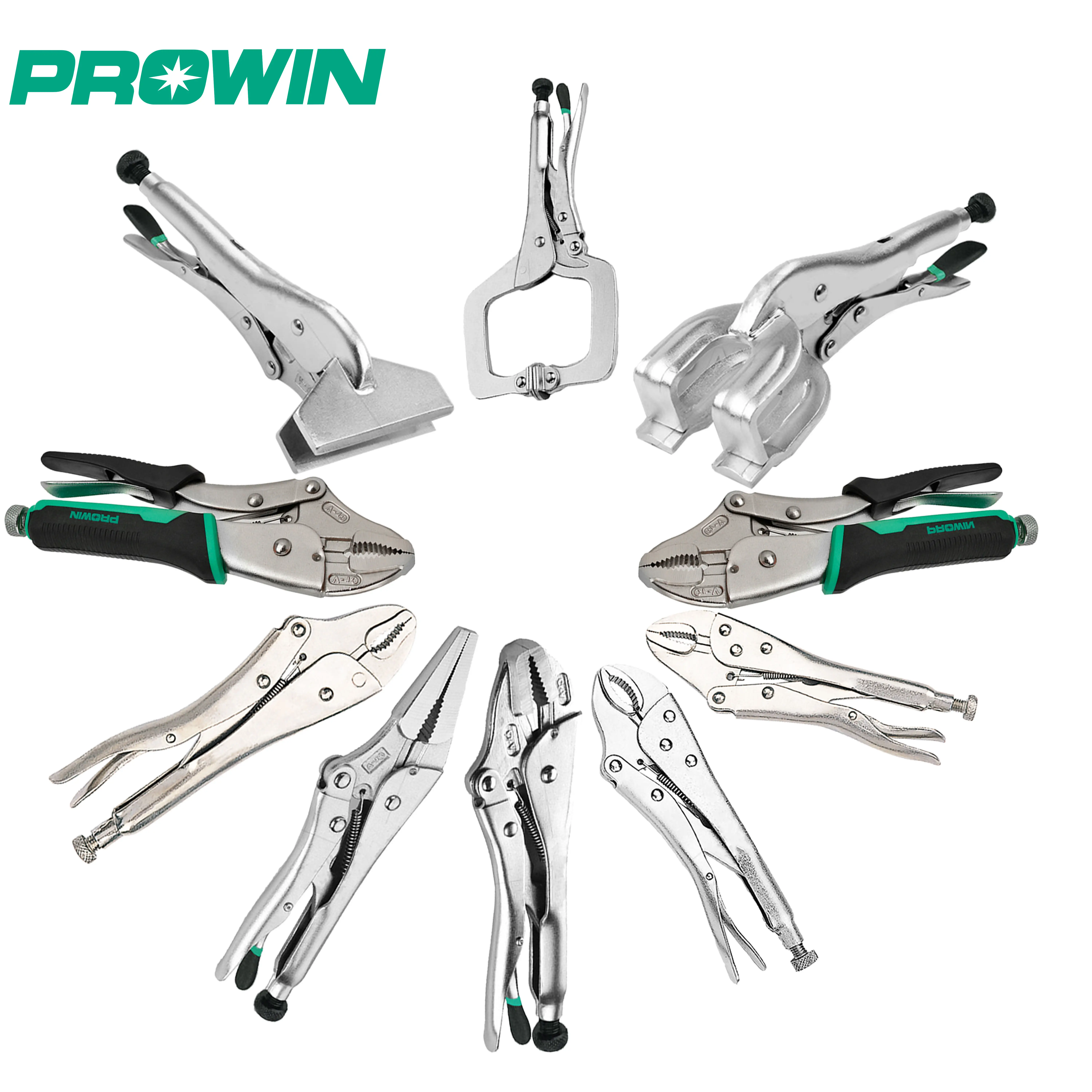 PROWIN 9in 10in 11in C-Type Welding Flat Long Nose Round Straight Curved Jaw Vise Grip Locking Pliers