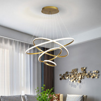 Plafonnier led circulaire fantaisie avec anneaux dorés, lampe de plafond, lustre d'éclairage, lampe suspendue ronde, 85 ~ 265V