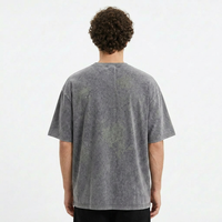 T-shirt imprimé à manches régulières surdimensionné pour homme, 100% coton tricoté, col rond, décontracté, gris