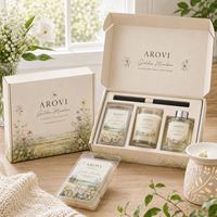 Coffret cadeau de parfums d'ambiance de luxe Arovi-OEM, bougie en cire de soja, diffuseur à bâtonnets, cire fondante, 3 en 1, collection de senteurs florales, emballage personnalisé