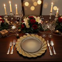 Assiette de présentation dorée en PP de 13 pouces, motif personnalisé, luxe, réutilisable, durable, pour dîners, mariages et événements