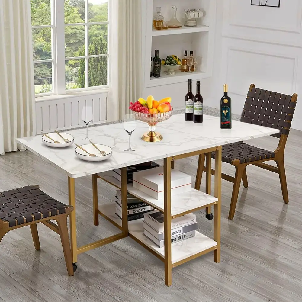 Foldable Wooden Kitchen Bar Dinner Desk Multifunctional Modern Dining Room Table and Chairs Dining Table Sets
