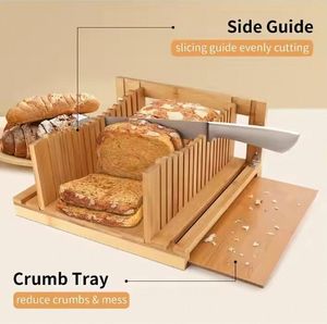 Home Kitchen Double Layer Natural <b>Bamboo</b> Bread Storage Box Organizer with Bread Slicer for Food Use - Product Image 6