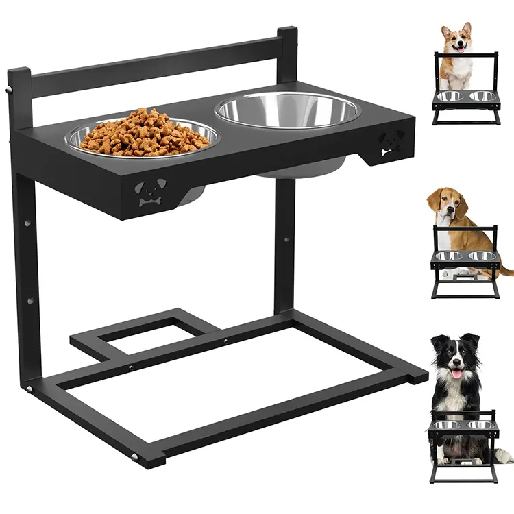 Cuencos para mascotas de doble cuenco Soporte antioxidante alto ajustable Alimentador elevado para mascotas Soporte elevado de metal para cuencos para perros