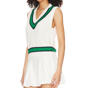 Robe de tennis mini pour femme à col en V, haut sans manches bicolore avec jupe plissée à séchage rapide, ensembles de vêtements de sport actifs - Product Image 1