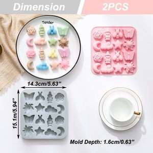 Stampo in Silicone Ecologico a 16 Cavità con Tema Pastorale: Farfalle, Api, Fiori, Luna, Stelle e Nuvole <span class=keywords><strong>per</strong></span> Sapone e Dolci - Product Image 3