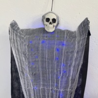SIPKLR Crâne fantôme lumineux de 90 cm pour Halloween, accessoire squelette effrayant pour la décoration de maison hantée ou de fête en extérieur