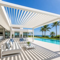 Pergola Bioclimatique Électrique en Aluminium Écologique avec Capteur de Pluie et LED, Revêtement Poudré, pour Terrasse d'Hôtel - Fabricant ODM
