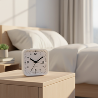 Réveil analogique à affichage par aiguille, mouvement silencieux, veilleuse, miroir, fonction snooze, horloge à quartz pour enfants