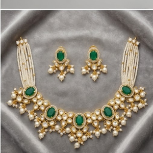 Conjunto de Collar de Perlas y Esmeraldas de Plata 925 de Lujo, Joyería de Novia de Diseño, Aretes Tradicionales para Mujer, Colección - Product Image 4