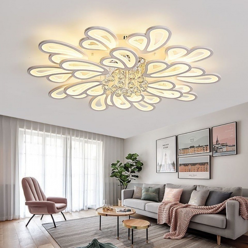Modern Creative Crystal LED Ceiling Light IP65 for Living Room Bedroom Simple Atmospheric Romantic Design Iron Acrylic