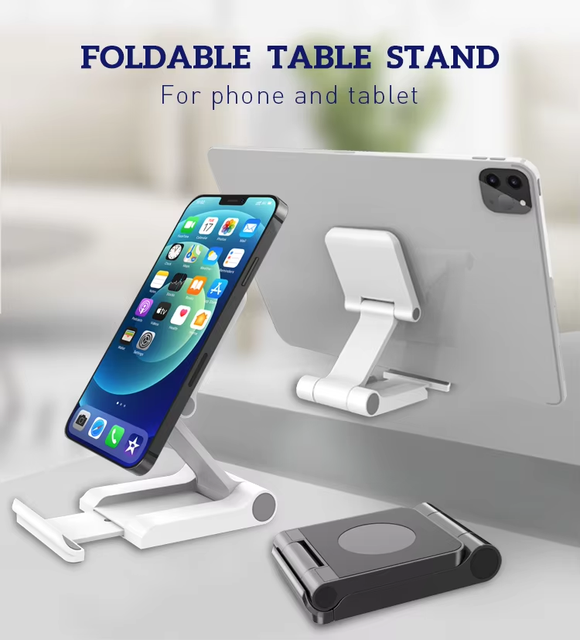Foldable Portable Magnetic Phone Holder with Anti-Slip Silicone Base 270° Rotation Adjustable Tablet Stand for Desk, Black White