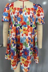 Vestido Floral de Verano para Niñas, Modelo 2026, con Mangas Abullonadas, Cuello Cuadrado, Estilo Smocked, Vestidos Fluidos para el Sol, <span class=keywords><strong>Ropa</strong></span> Casual con Estampado <span class=keywords><strong>en</strong></span> Línea A - Product Image 4