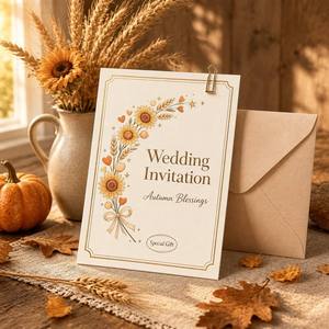Enveloppe personnalisée pour invitation <span class=keywords><strong>de</strong></span> mariage, bordure dorée, motif tournesol et <span class=keywords><strong>blé</strong></span>, aquarelle, bénédicteuses bénédictions d'automne, étiquette cadeau, couleur beige - Product Image 2