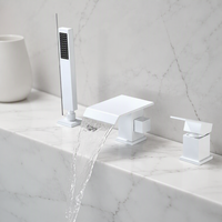 Robinet de baignoire cascade Huagao en laiton blanc contemporain, 1 trou, monocommande, eau chaude et froide, jet pluie, valve en céramique